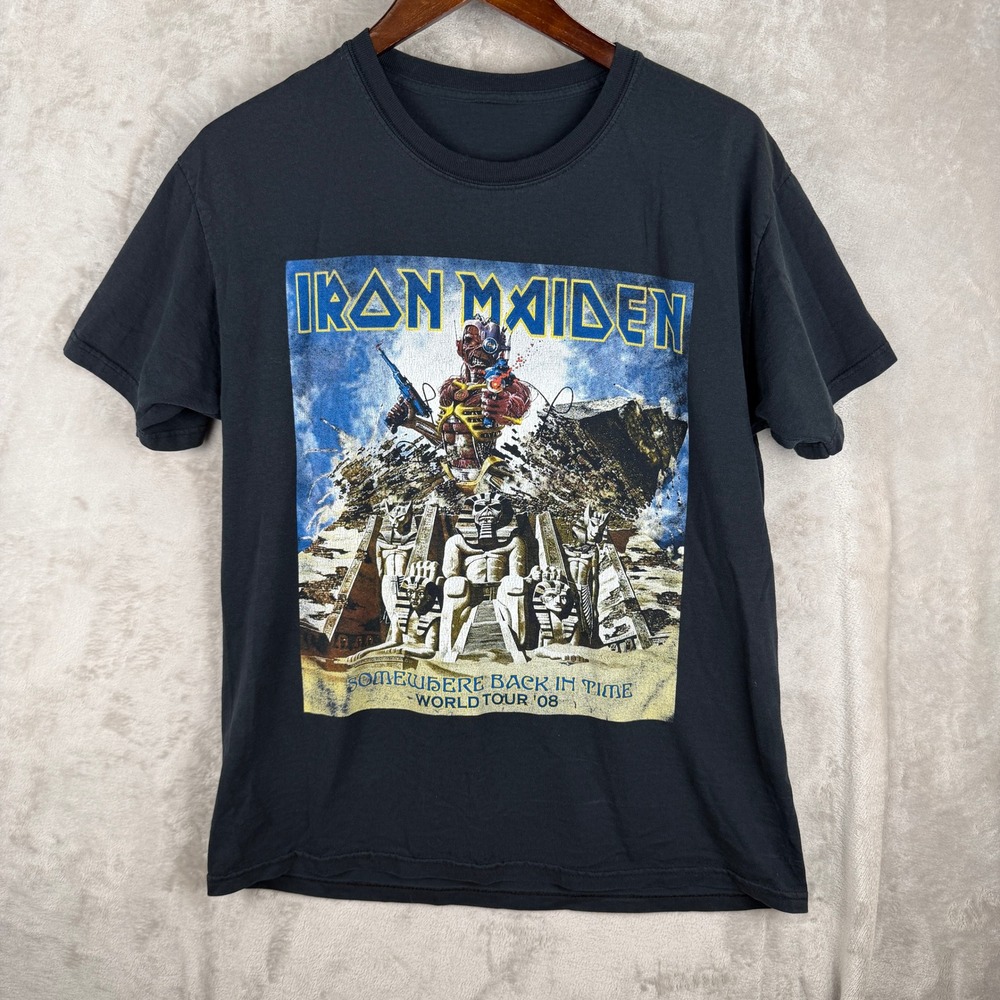 Iron Maiden Somewhere Back In Time World Tour 08 Graphic T-Shirt Black Mens L